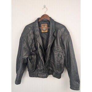 Vintage IOU Leather Jacket Women’s Bomber Size Large Cropped Goth Biker Black
